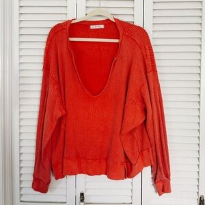 Free People Hot Red Waffle Pullover